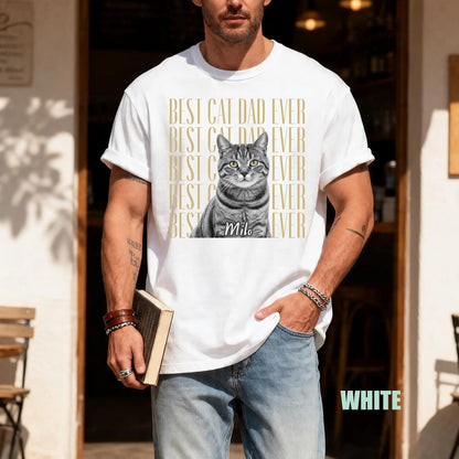 Vintage Photo Cat Dad Shirt, Custom Pet Picture Tee, Unique Present for Fathers Day