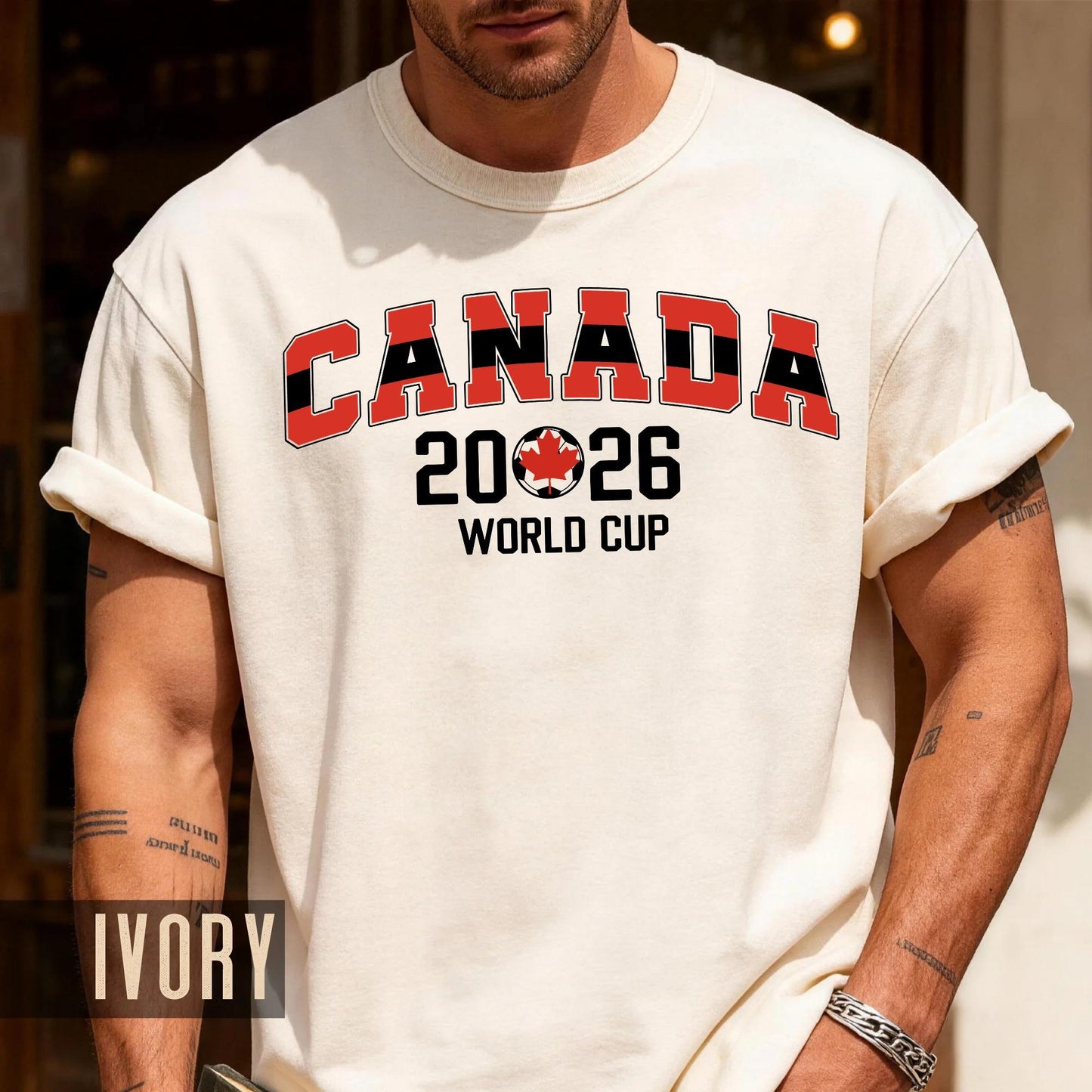 Canada 2026 Soccer Fan Merchandise Shirt, Maple Leaf World Cup Arched Red Block Letters Tee, Canadian Host Country Football Tournament Top