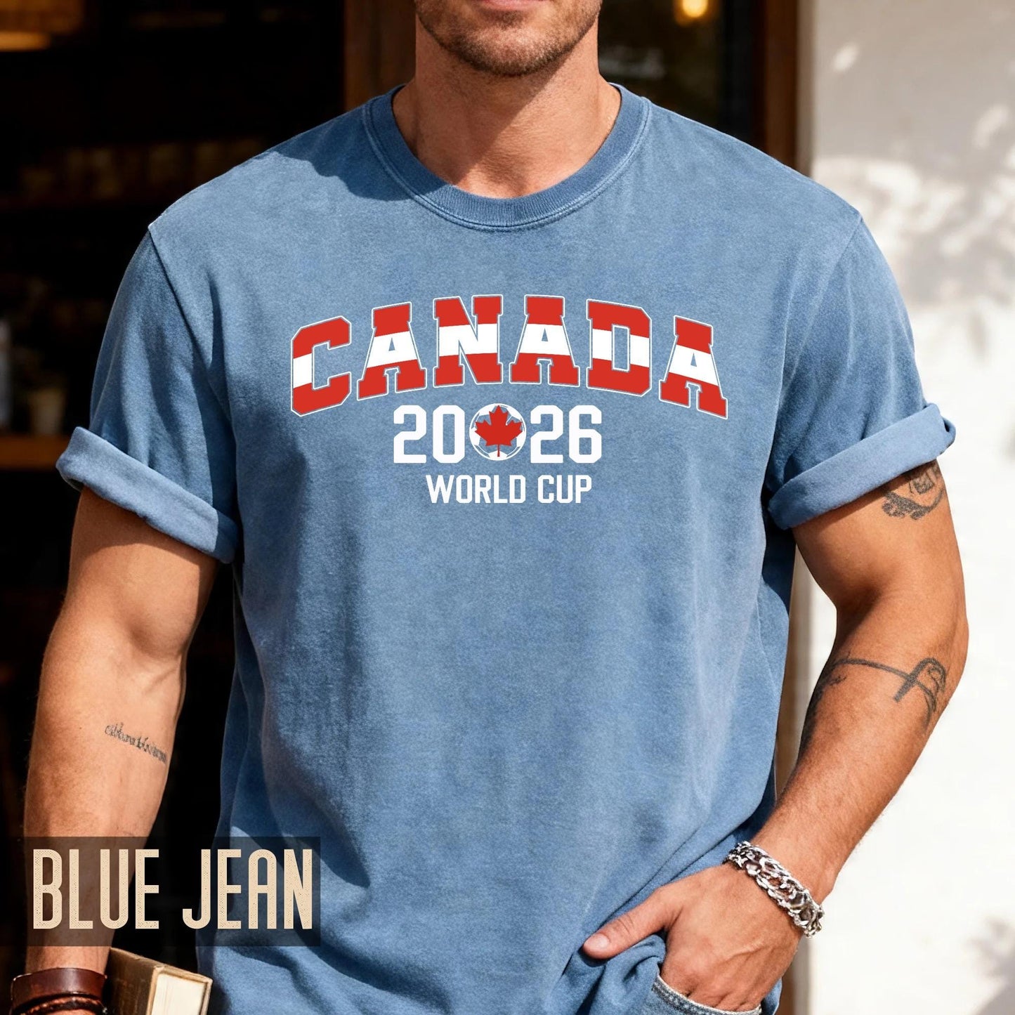 Canada 2026 Soccer Fan Merchandise Shirt, Maple Leaf World Cup Arched Red Block Letters Tee, Canadian Host Country Football Tournament Top