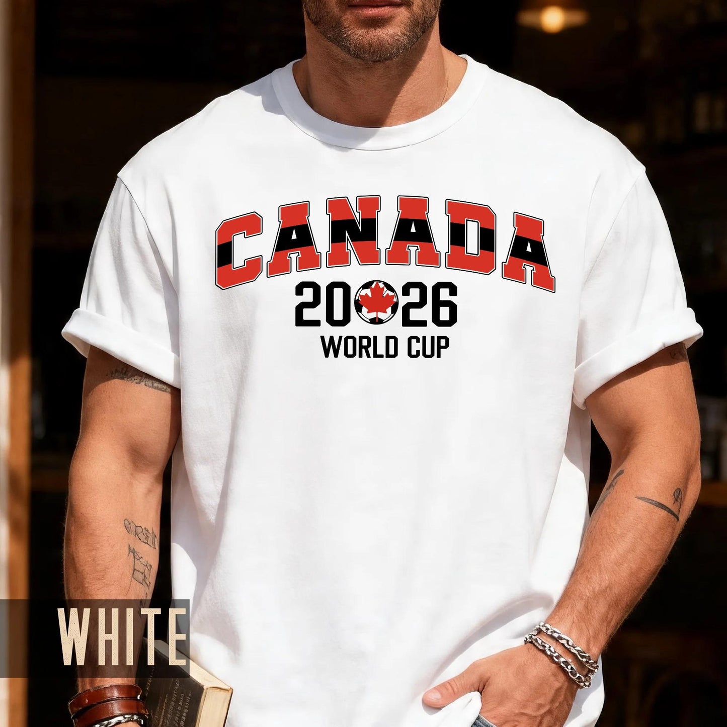 Canada 2026 Soccer Fan Merchandise Shirt, Maple Leaf World Cup Arched Red Block Letters Tee, Canadian Host Country Football Tournament Top