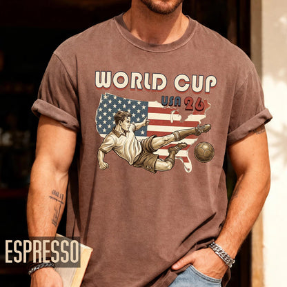 Retro USA 26 Soccer Player Shirt, Vintage Style Football Flying Kick Tournament Tee