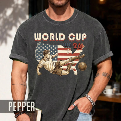 Retro USA 26 Soccer Player Shirt, Vintage Style Football Flying Kick Tournament Tee