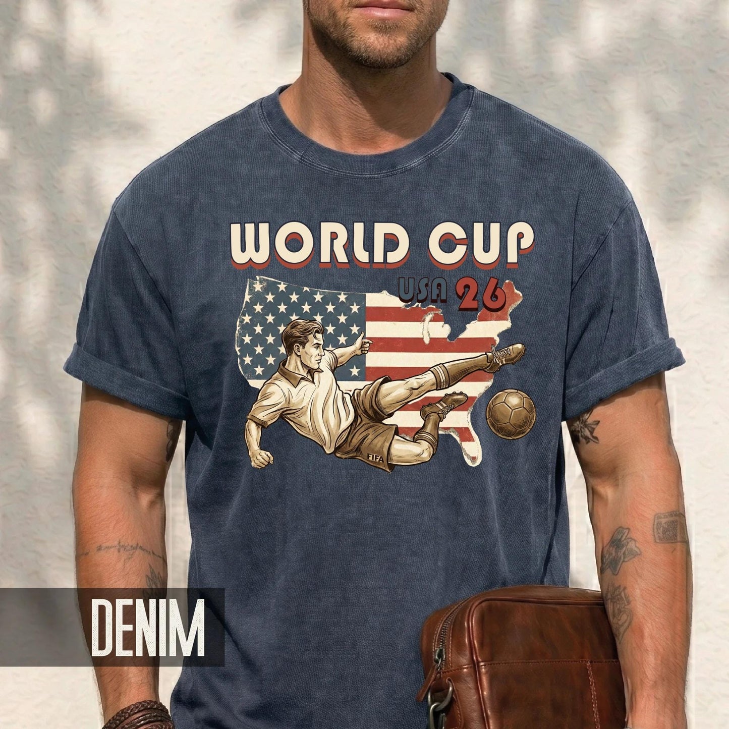 Retro USA 26 Soccer Player Shirt, Vintage Style Football Flying Kick Tournament Tee
