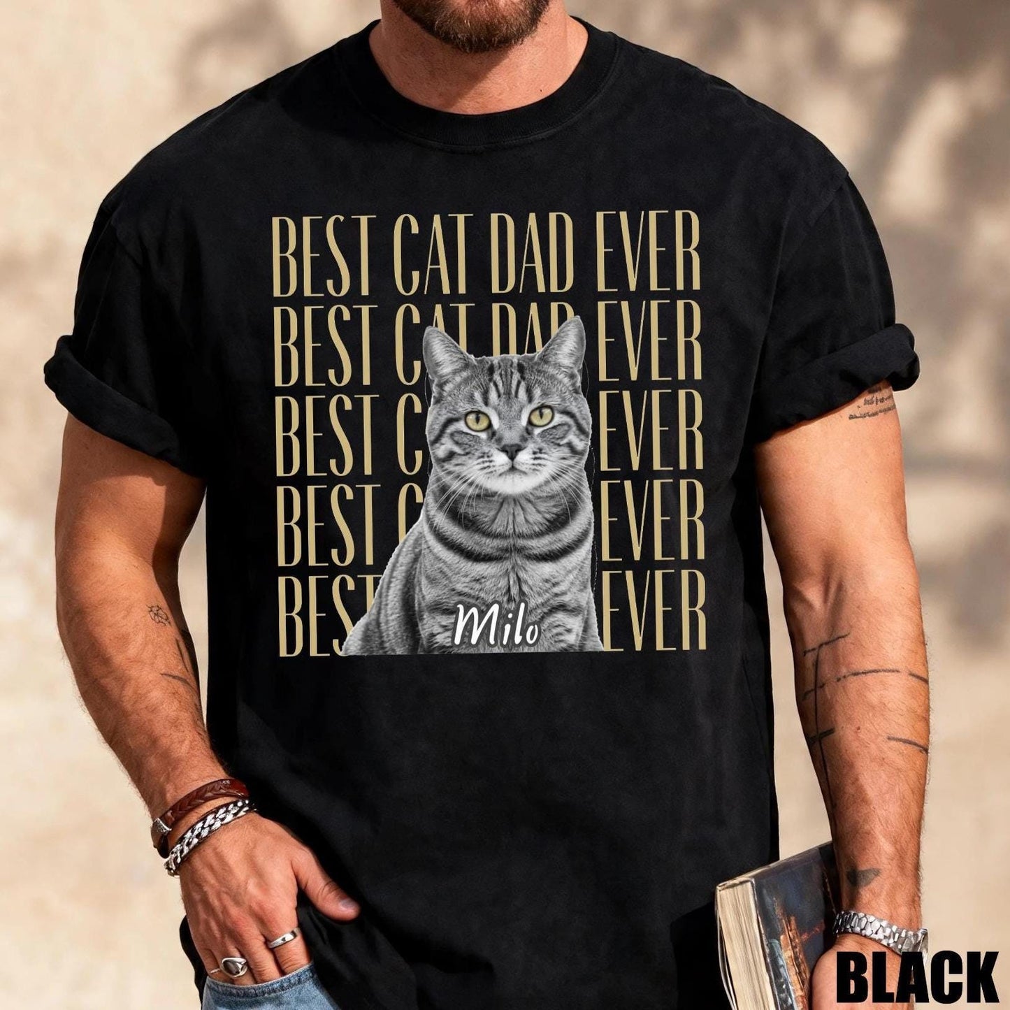 Vintage Photo Cat Dad Shirt, Custom Pet Picture Tee, Unique Present for Fathers Day