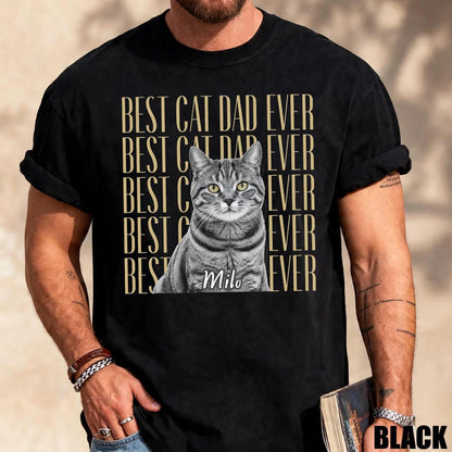 Vintage Photo Cat Dad Shirt, Custom Pet Picture Tee, Unique Present for Fathers Day