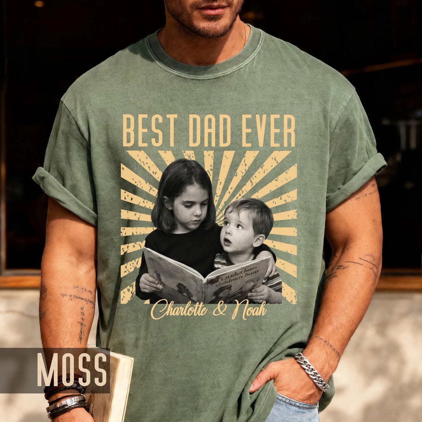Best Dad Ever Vintage Children Photo Shirt - First Fathers Day Gift  From Kids- Husband Dad Tee