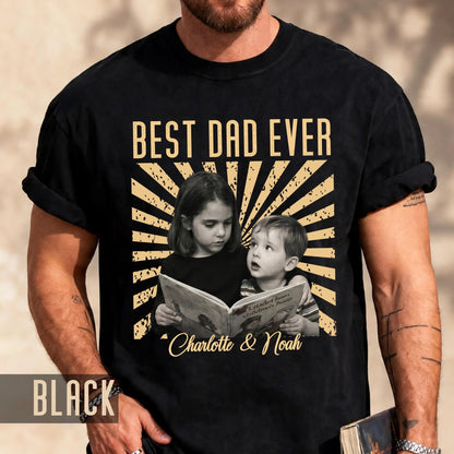 Best Dad Ever Vintage Children Photo Shirt - First Fathers Day Gift  From Kids- Husband Dad Tee