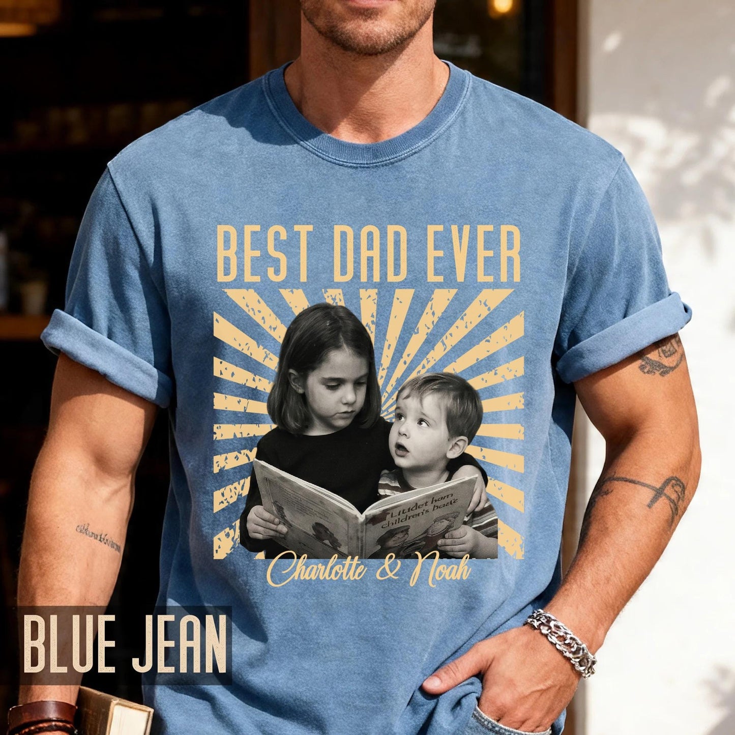 Best Dad Ever Vintage Children Photo Shirt - First Fathers Day Gift  From Kids- Husband Dad Tee