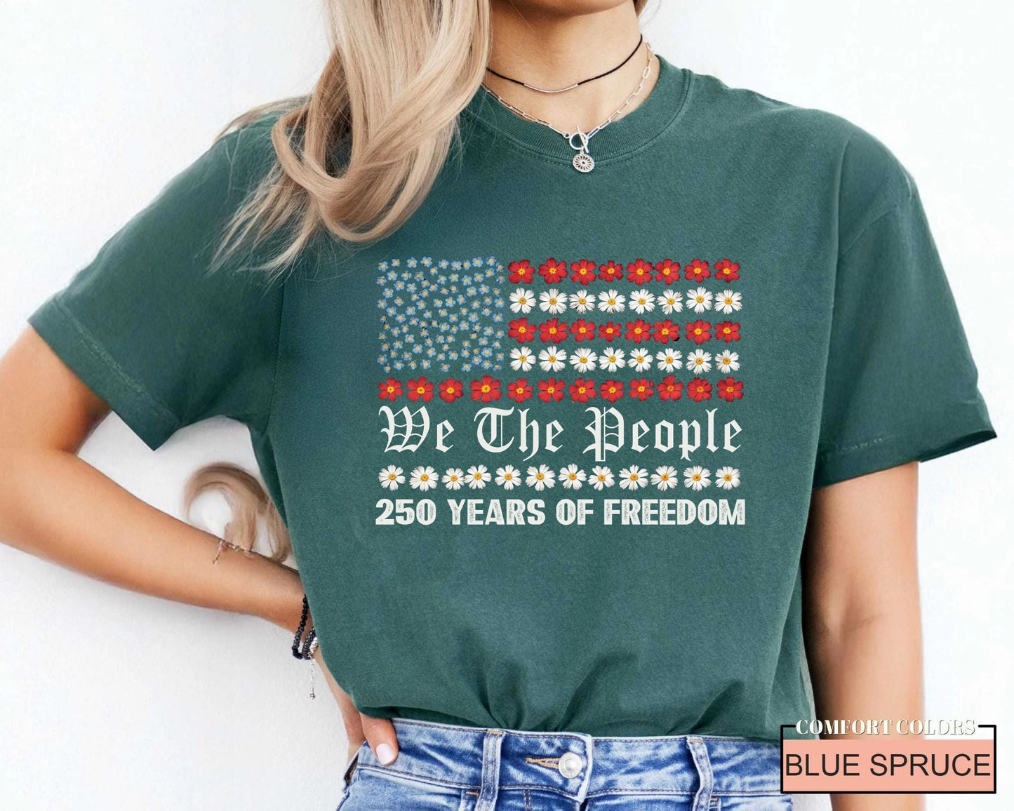 Floral We The People American Flag Shirt, 250 Years of Freedom Flower 4th of July 2026 Tee