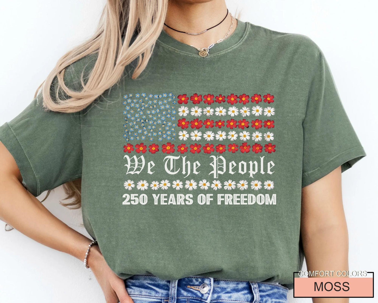 Floral We The People American Flag Shirt, 250 Years of Freedom Flower 4th of July 2026 Tee