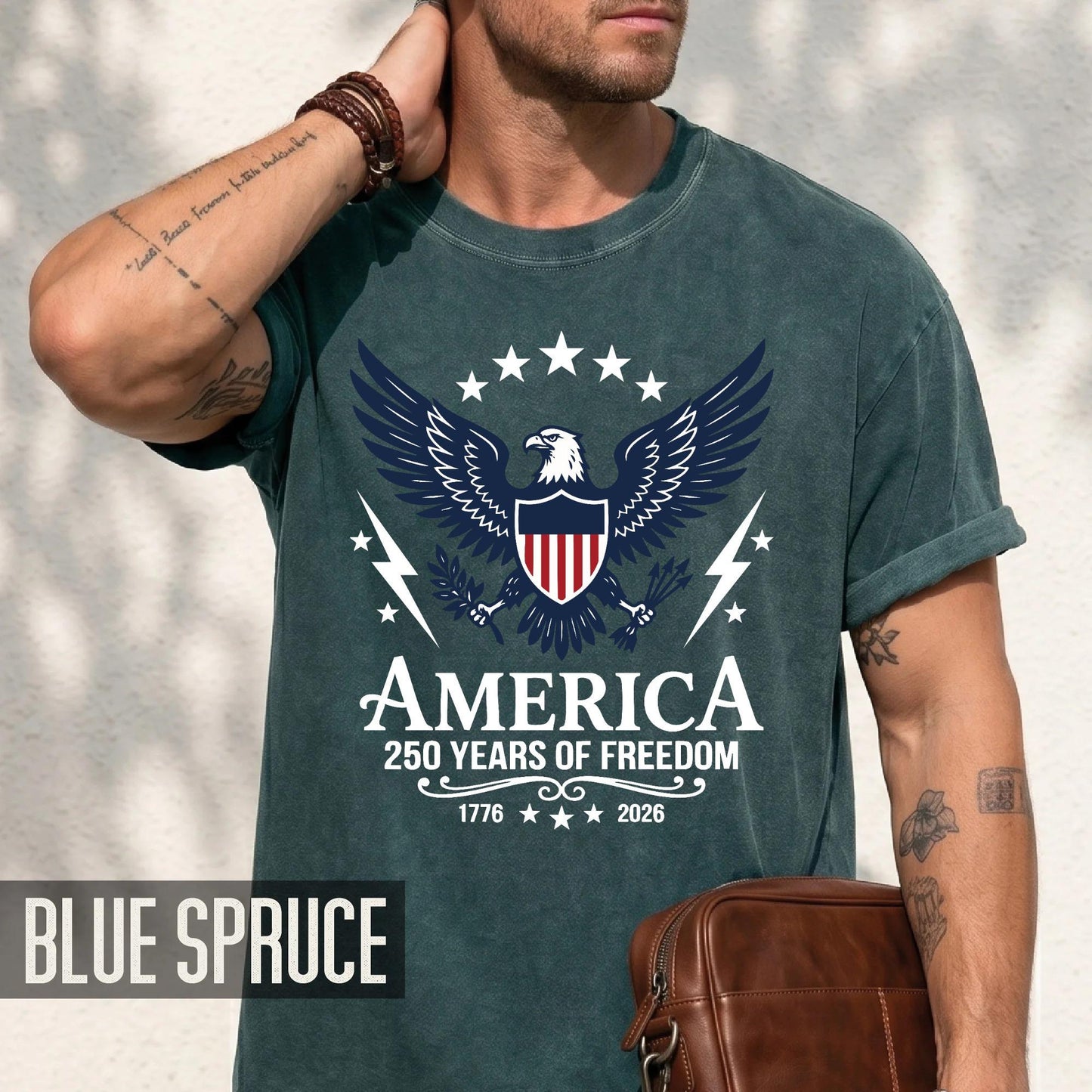 Patriotic America 250 Years Of Freedom Shirt, Vintage US Bald Eagle Semiquincentennial Tee, 1776 2026 Independence Day Shield Top