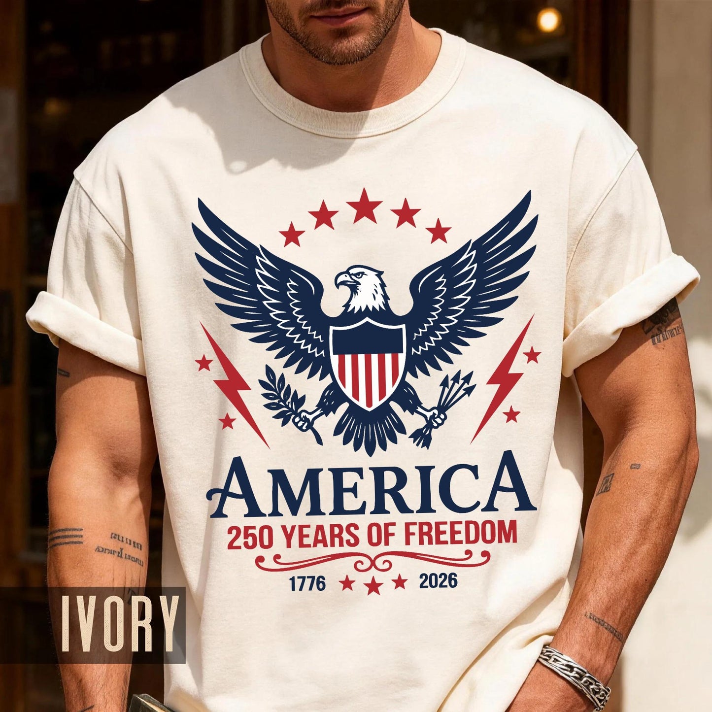Patriotic America 250 Years Of Freedom Shirt, Vintage US Bald Eagle Semiquincentennial Tee, 1776 2026 Independence Day Shield Top