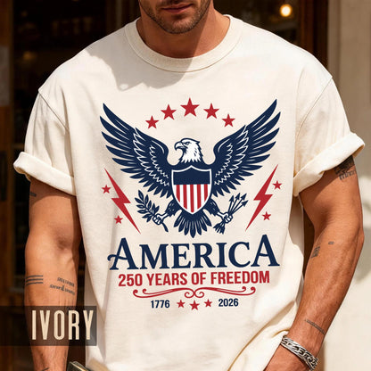 Patriotic America 250 Years Of Freedom Shirt, Vintage US Bald Eagle Semiquincentennial Tee, 1776 2026 Independence Day Shield Top