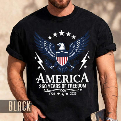 Patriotic America 250 Years Of Freedom Shirt, Vintage US Bald Eagle Semiquincentennial Tee, 1776 2026 Independence Day Shield Top