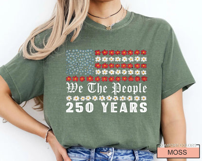 We The People 250 Years USA Floral Flag Shirt, Botanical United States Semiquincentennial Tee