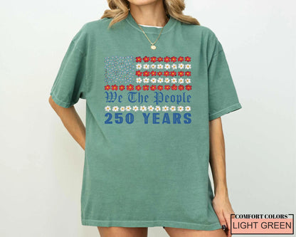 We The People 250 Years USA Floral Flag Shirt, Botanical United States Semiquincentennial Tee