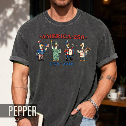 Funny America 250 Patriotic Ducks Cartoon Shirt, Cute 1776 2026 Semiquincentennial 4th of July Tee