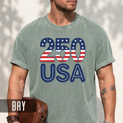 Patriotic USA 250 Years American Flag Shirt, Semiquincentennial Stars and Stripes 4th of July United States Tee