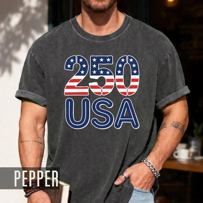 Patriotic USA 250 Years American Flag Shirt, Semiquincentennial Stars and Stripes 4th of July United States Tee