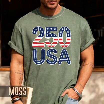 Patriotic USA 250 Years American Flag Shirt, Semiquincentennial Stars and Stripes 4th of July United States Tee