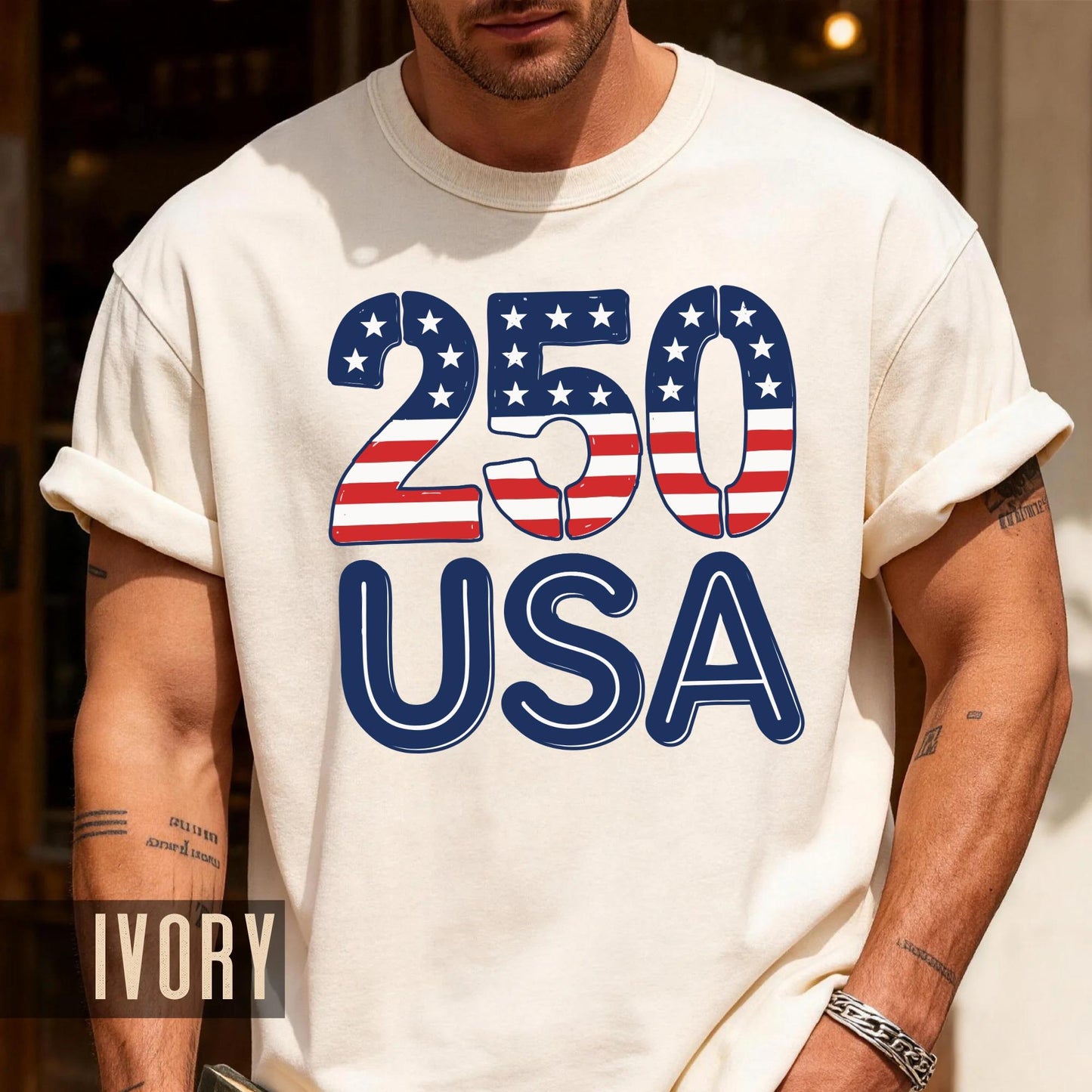 Patriotic USA 250 Years American Flag Shirt, Semiquincentennial Stars and Stripes 4th of July United States Tee