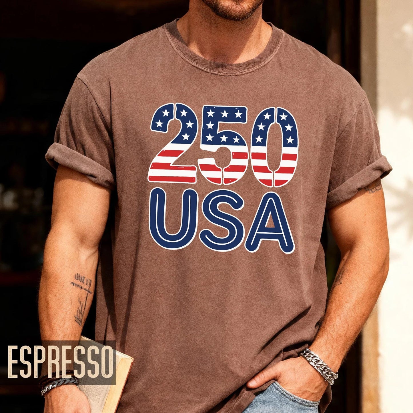 Patriotic USA 250 Years American Flag Shirt, Semiquincentennial Stars and Stripes 4th of July United States Tee