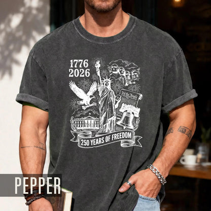 250 Years of Freedom American Landmarks Shirt, Retro 1776 2026 Mount Rushmore Liberty Bell Tee