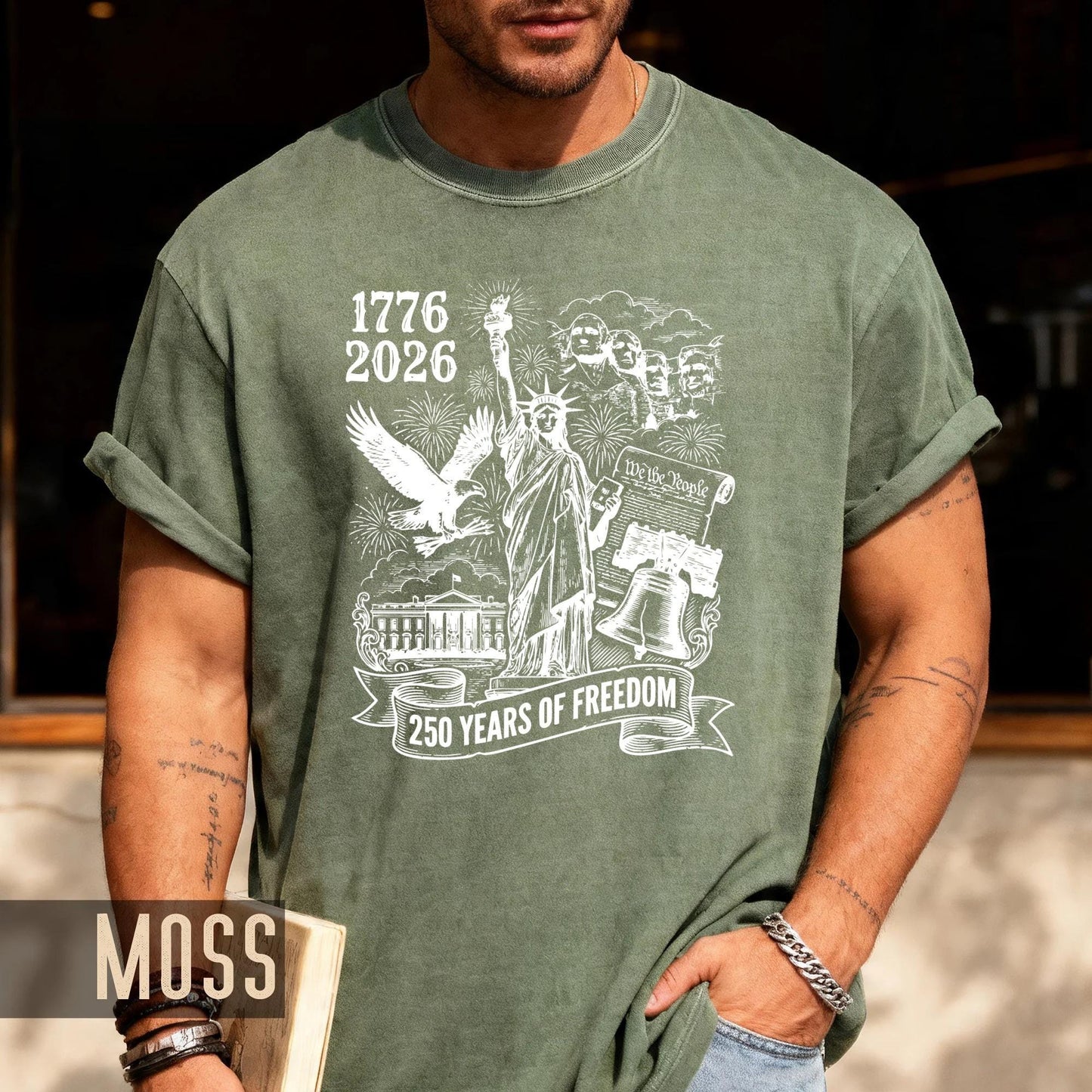 250 Years of Freedom American Landmarks Shirt, Retro 1776 2026 Mount Rushmore Liberty Bell Tee