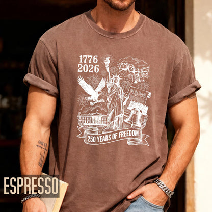250 Years of Freedom American Landmarks Shirt, Retro 1776 2026 Mount Rushmore Liberty Bell Tee