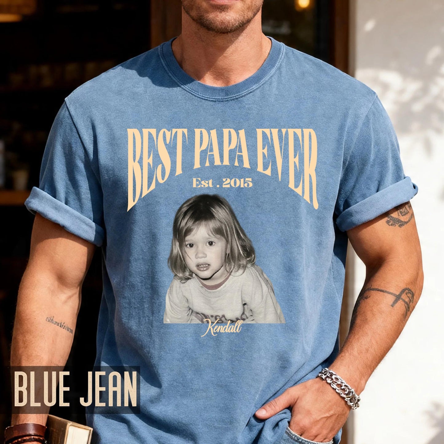 Best Papa Ever Shirt - Custom Fathers Day Gift with Kids Pictures for Grandpa