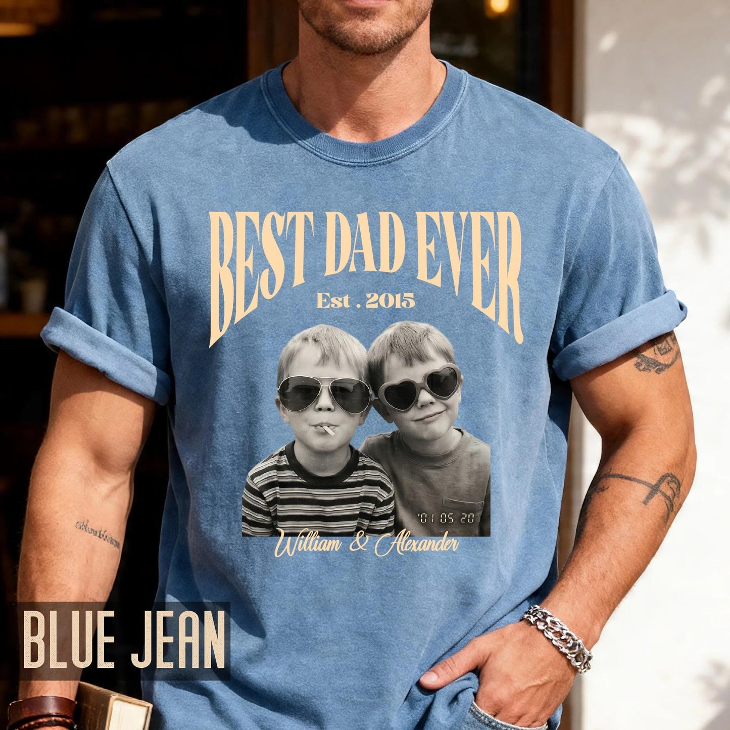 Custom Dad Vintage Photo Shirt, Fathers Day Shirt With Kids Pictures, Best Dad Ever Shirt