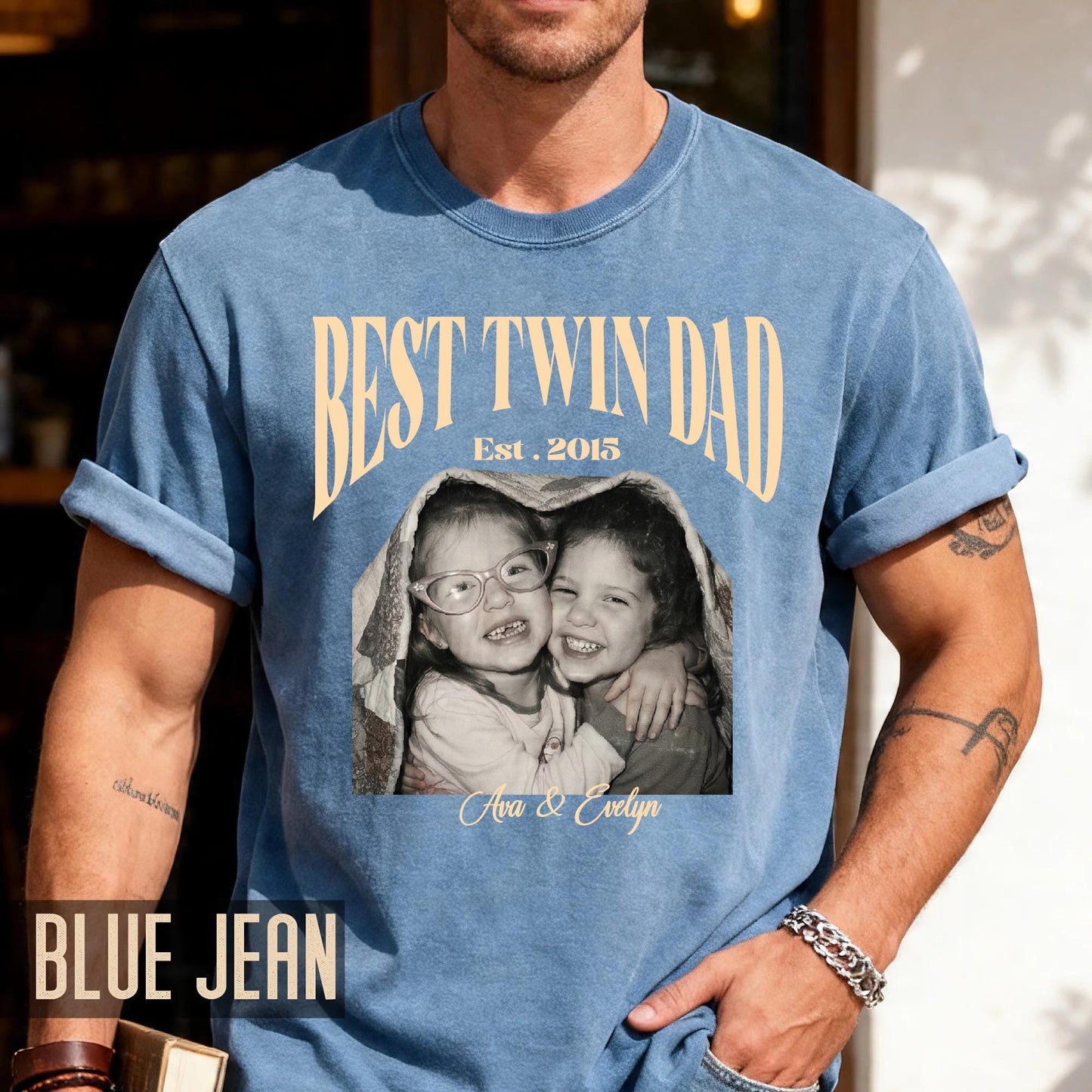 Twin Photo Dad Shirt, New Twin Father Gift, First Time Daddy Tee