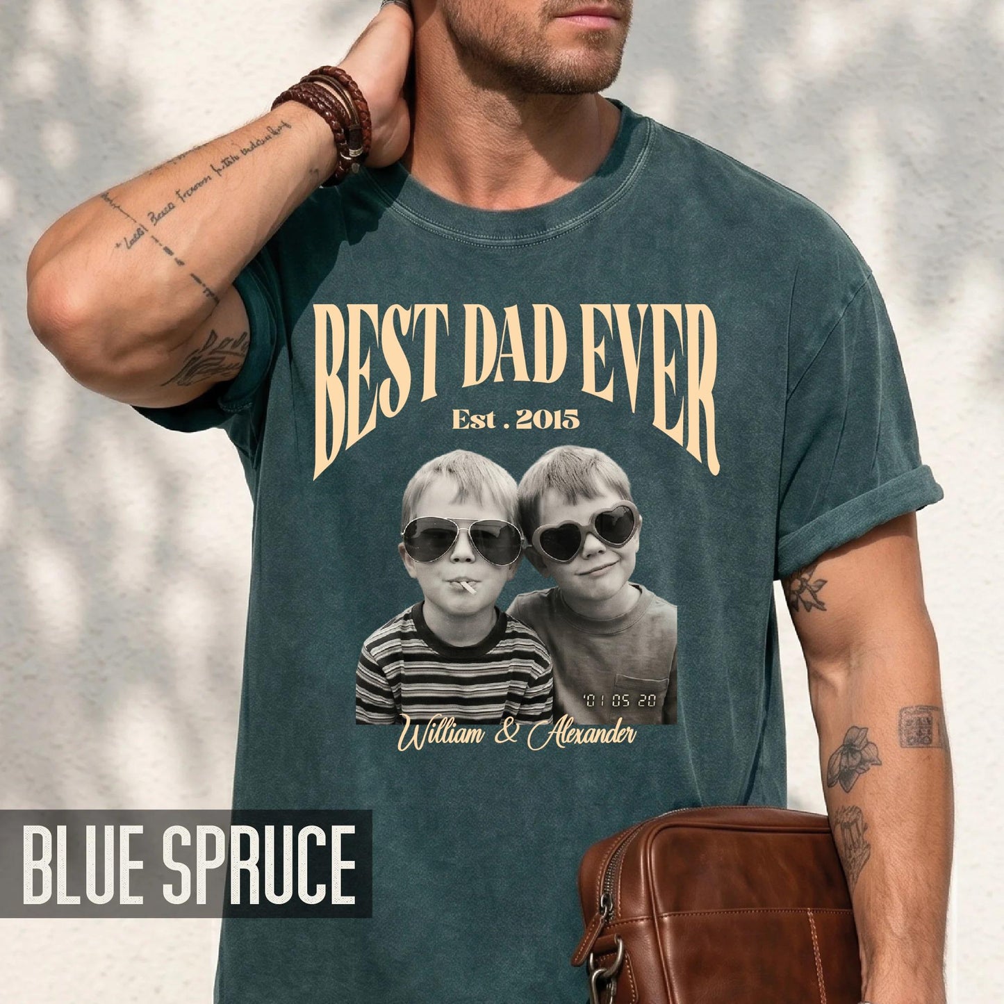 Custom Dad Vintage Photo Shirt, Fathers Day Shirt With Kids Pictures, Best Dad Ever Shirt