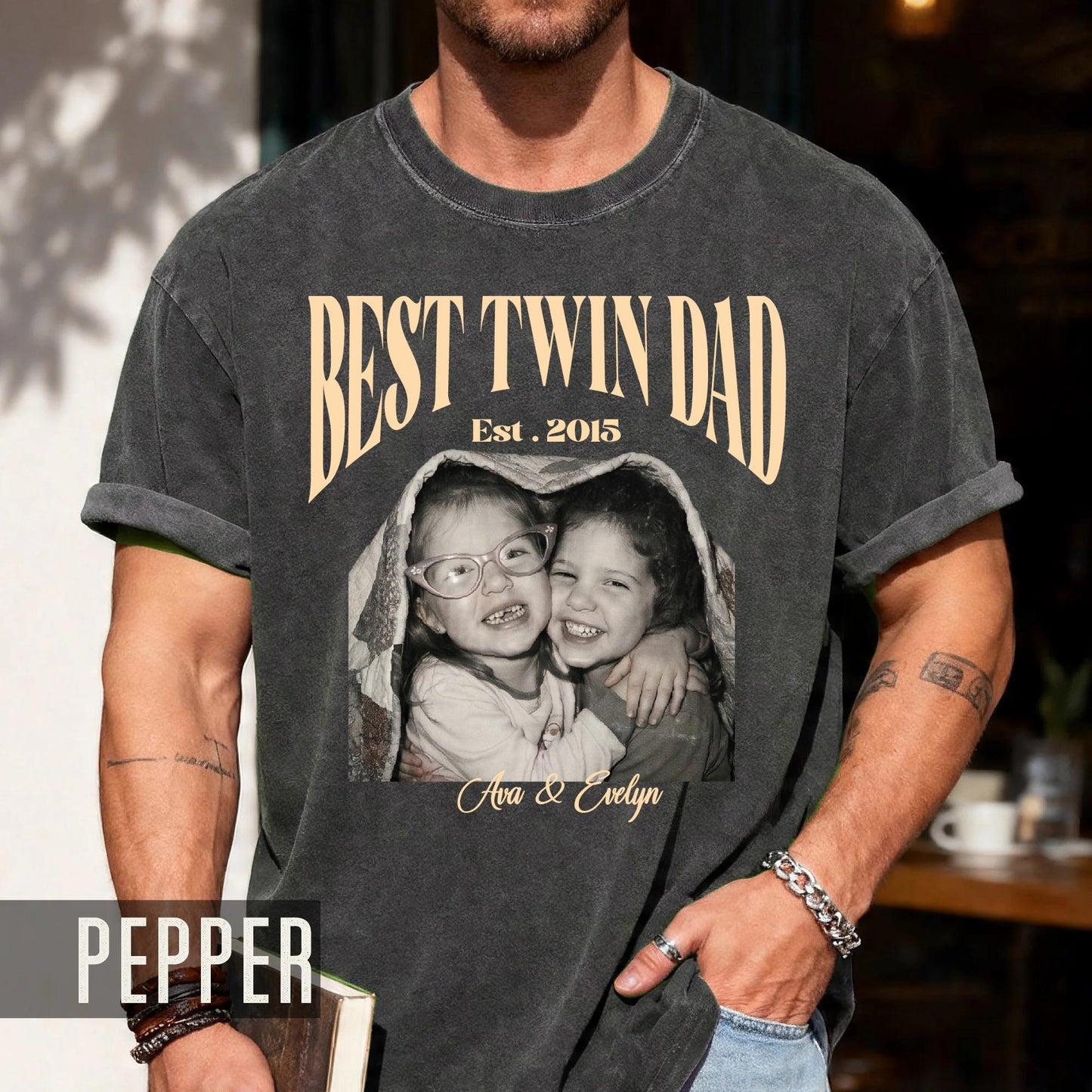 Twin Photo Dad Shirt, New Twin Father Gift, First Time Daddy Tee