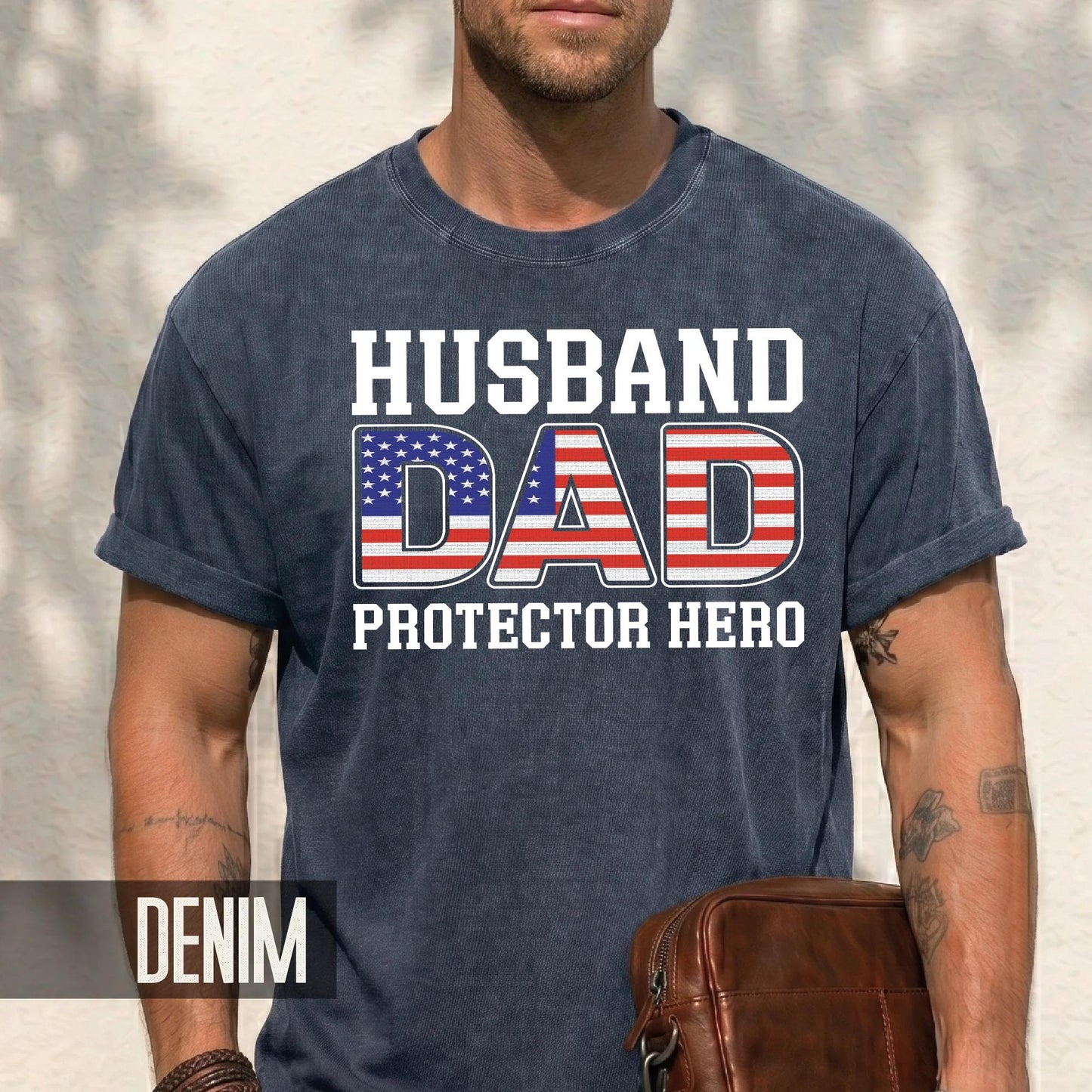 Husband Dad Protector Hero Shirt, American Flag Dad Shirt, Patriotic Father’s Day Gift, USA Pride Military Veteran Dad, Gift for Husband