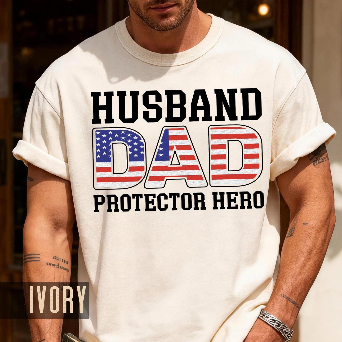 Husband Dad Protector Hero Shirt, American Flag Dad Shirt, Patriotic Father’s Day Gift, USA Pride Military Veteran Dad, Gift for Husband