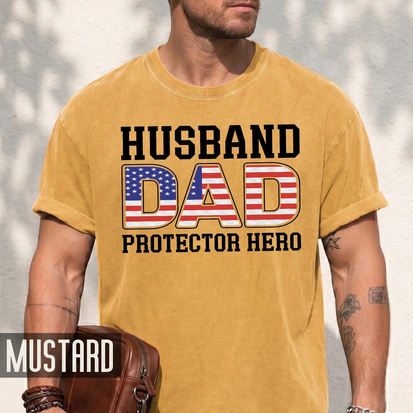 Husband Dad Protector Hero Shirt, American Flag Dad Shirt, Patriotic Father’s Day Gift, USA Pride Military Veteran Dad, Gift for Husband