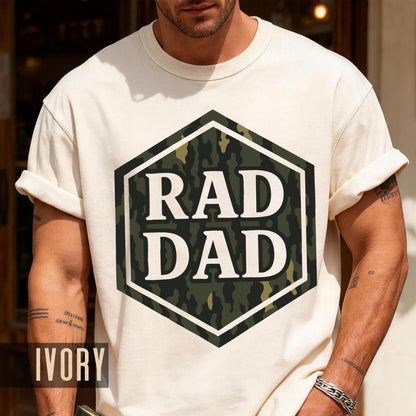 Rad Dad Camouflage Print Shirt, Military Father Patriotic Dad Gift, First Fathers Day Present, Gift for Husband, Rad Dad Camo Shirt