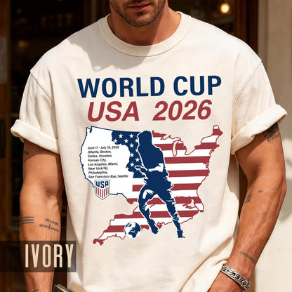 World Cup USA 2026 Soccer Shirt, United States Football Tournament Tee, Host Cities Fan Gear Top, Patriotic American Flag Map
