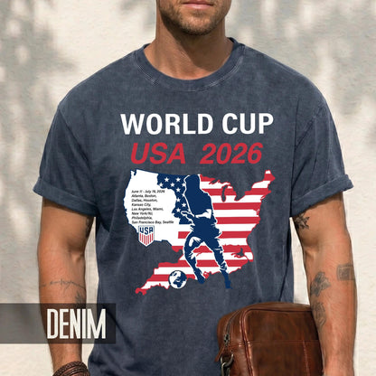 World Cup USA 2026 Soccer Shirt, United States Football Tournament Tee, Host Cities Fan Gear Top, Patriotic American Flag Map