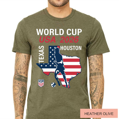 World Cup USA 2026 Houston Texas Map Shirt, Soccer Fan Travel Souvenir Tee