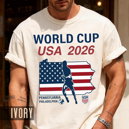 World Cup USA 2026 Philadelphia Pennsylvania Map Shirt, Global Football Fan Apparel