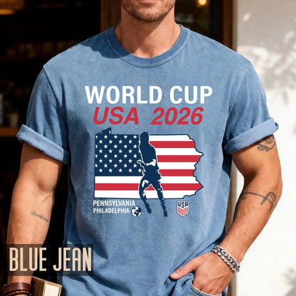 World Cup USA 2026 Philadelphia Pennsylvania Map Shirt, Global Football Fan Apparel