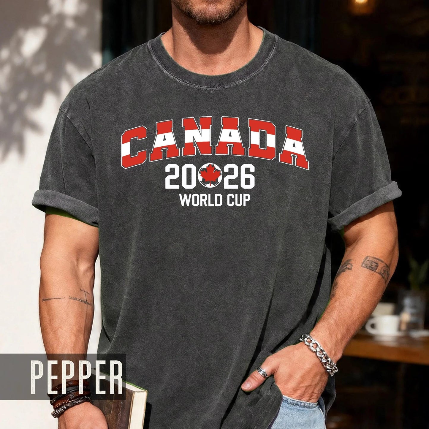 Canada 2026 Soccer Fan Merchandise Shirt, Maple Leaf World Cup Arched Red Block Letters Tee, Canadian Host Country Football Tournament Top