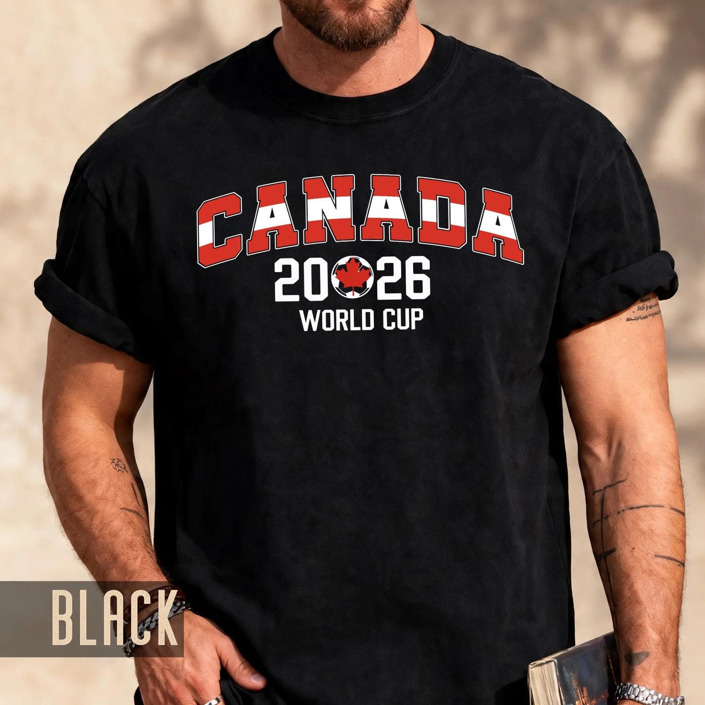 Canada 2026 Soccer Fan Merchandise Shirt, Maple Leaf World Cup Arched Red Block Letters Tee, Canadian Host Country Football Tournament Top