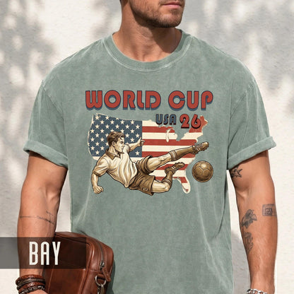 Retro USA 26 Soccer Player Shirt, Vintage Style Football Flying Kick Tournament Tee