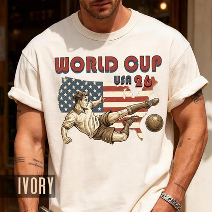 Retro USA 26 Soccer Player Shirt, Vintage Style Football Flying Kick Tournament Tee