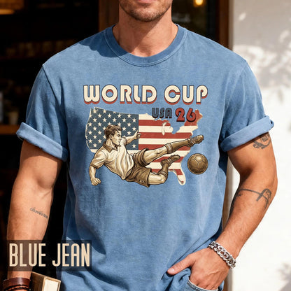 Retro USA 26 Soccer Player Shirt, Vintage Style Football Flying Kick Tournament Tee