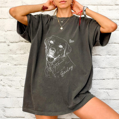 Custom Pet Photo Sketch Shirt, Personalized Dog Portrait Tee
