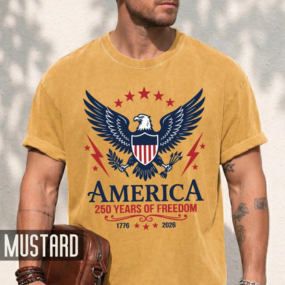 Patriotic America 250 Years Of Freedom Shirt, Vintage US Bald Eagle Semiquincentennial Tee, 1776 2026 Independence Day Shield Top